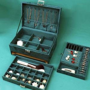 Vintage 3 Layer Jewelry Box Charming Necklace Earring Bracelet Jewelry Storage Box Luxury Velvet Jewellery Drawer Box