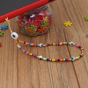 Wholesale 2021 Bohemia Beaded Glaze Eye Mobile Phone Chain Strap Colorful Beads Phone Lanyard Beach Travel Jewelry