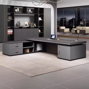 Modern Luxury L Shaped Executive Desk Dark Wood Grain Boss <strong>Office</strong> Desk with Side Cabinet File <strong>Drawer</strong> for CEO Manager <strong>Office</strong> - Product Image 4