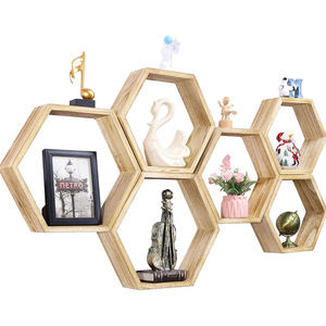 Hexagonal Wall Mounted <b>Shelf</b> Modular Wooden Floating Storage Rack For Living Room Wall Display - Product Image 2