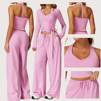 Ensemble de sport 3 pièces respirant pour femme : soutien-gorge de sport, pantalon évasé et veste