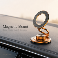 Support Téléphone Voiture Ultra Mince en Métal Magnétique Pliable à Ventouse Support de Bureau Magnétique Compatible Support Haut de Gamme