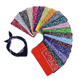 In stock cheap wholesale oem multi colors headwear scarf baumwoll paisley polyester cotton square custom logo printed bandana