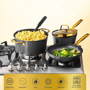 Batterie de cuisine en aluminium forgé avec revêtement marbré antiadhésif, poignée en acier inoxydable, comprenant poêle, casserole et faitout – Offre Spéciale - Product Image 6