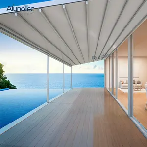 AlunoTec Modern Aluminum Plastic Balcony Pergola Outdoor Waterproof Retractable Folding Roof