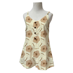 Neuestes Design Blumendruck Hawaiianischer Damen-Romper Verstellbare Träger Knopfleiste V-Ausschnitt Maßgeschneiderter Damen-<span class=keywords><strong>Jumpsuit</strong></span> - Product Image 6