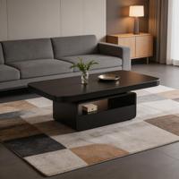 Table basse noire minimaliste avec compartiment de rangement, table d'appoint rectangulaire moderne pour salon ou villa