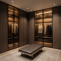 Armoire sur mesure avec portes en verre, éclairage LED, verre fumé, 3 tiroirs, pour chambre à coucher, salle à manger, rangement, montage facile