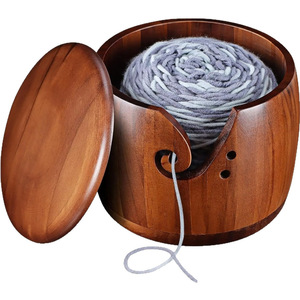 Bol à fil en bois rond en bois massif 18L pour le rangement des travaux de tricot, de crochet et d'artisanat - Product Image 2