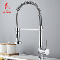 Robinet de cuisine à ressort avec douchette extractible, mitigeur eau chaude et froide, flexible, en laiton et céramique, pour usage commercial extérieur, doré