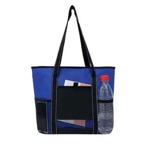2024 New Fashion Heavy Duty Custom Printed Logo 600D 800D Polyester Lunch Tote Bag Cooler Bag Insulated with Mesh Pockets