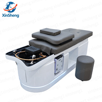 Fauteuil de lavage moderne électrique en similicuir pour salon de coiffure, avec fonction massage thaïlandais et bac à shampoing intégré