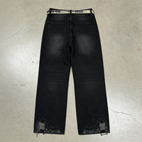Jeans pour hommes personnalisés avec broderie de patchs usés, lavage à l'acide, impression DTG, rivets, denim, strass, style Y2k