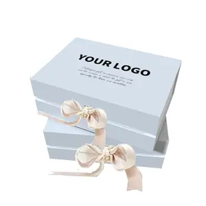 Boîte rigide magnétique avec logo personnalisé emballage prêt à expédier grande boîte personnelle de papier ruban de luxe noir avec fermeture magnétique boîte-cadeau