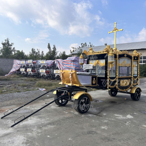 รถศพตกแต่งไม้กางเขนแบบยุโรปสีดำทองสำหรับพิธีศพ พร้อมรถลากโลงศพ - Product Image 1