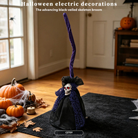 Balai de démon en gaze noire pour Halloween, à commande vocale, avec capteur de mouvement et effets sonores, pour décoration de maison hantée