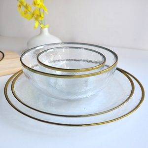 Plato de cena con borde dorado transparente y Bol para ensalada de frutas juego vajilla en vidrio decorativo para boda en <span class=keywords><strong>casa</strong></span> - Product Image 5