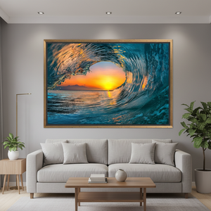 Sunset Wave Canvas <b>Print</b>: Elegant <b>Seascape</b> Wall Art, Tempered Glass Option,GOLD FRAMED CANVAS - Product Image 3