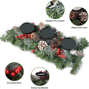 Pièce maîtresse <span class=keywords><strong>de</strong></span> noël décoration <span class=keywords><strong>de</strong></span> table 3 chandelier baies rouges pommes <span class=keywords><strong>de</strong></span> <span class=keywords><strong>pin</strong></span> table artificielle guirlande <span class=keywords><strong>de</strong></span> noël bougeoir - Product Image 2