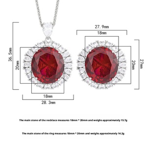 Ensemble de bijoux de mariage vintage en cuivre écologique, zircone cubique rouge ronde taillée 18*20mm, vente en gros - Product Image 2