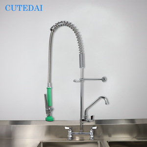 <strong>Commercial</strong> Grade 3-Piece Brass Water Dish Gooseneck Pre-Rinse <strong>Faucet</strong> with <strong>Sprayer</strong> Industrial Design for Kitchen or Hotel - Product Image 4