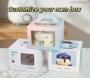 Boîte à gâteau portable en papier d'art de qualité alimentaire avec logo personnalisé imprimé, emballage de boulangerie pour pâtisserie et desserts, vente en <span class=keywords><strong>gros</strong></span> - Product Image 4