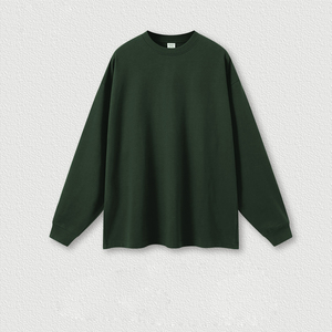 Premium <b>Men</b> 425G Heavyweight Cotton Long Sleeve Tee Solid Color Crewneck Drop Shoulder Casual Top Custom OEM Supplier Wear - Product Image 2