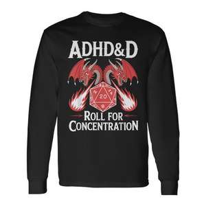 Camiseta de manga larga Adhd&D Roll For Concentration con diseño de dragón D20 - Product Image 1