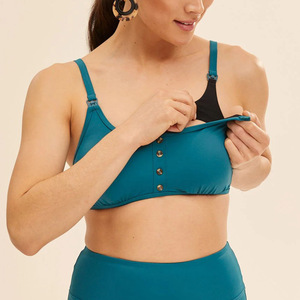 Bañador de maternidad personalizado para mujer, traje de baño de color verde sólido, ropa de playa para amamantamiento, control de barriga - Product Image 1