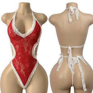 Traje de Baile de Salón Sexy sin Cordones, Ajustado, Rojo, de Red, para Bailarinas Exóticas, en Spandex/Nylon - Product Image 1