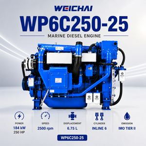 Moteur marin Weichai WP6C Série 6 cylindres <span class=keywords><strong>4</strong></span> temps 145 kW 2300 tr/min Moteur diesel principal pour bateau de pêche et navire de transport - Product Image 1