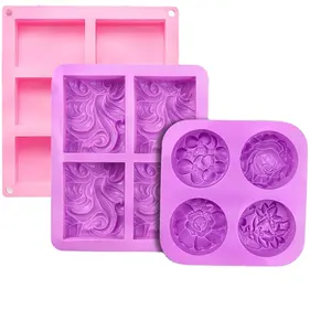 3PCS硅胶肥皂模具矩形椭圆形和花朵形状肥皂模具用于肥皂制作蛋糕布丁巧克力果冻冰块托盘