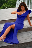 Nueva llegada elegante vestido de noche al por mayor volantes cuello en V sin mangas hendidura vestidos largos elegantes con flores