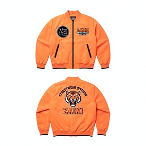 Premium 100% Polyester 120 GSM Orange Windproof Unisex Winter Bomber <b>Jacket</b> Custom Logo Screen Print Embroidery Chenille <b>Patch</b> - Product Image 1