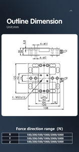 Capteur de force triaxial 3D à six axes (Fx, Fy, <span class=keywords><strong>Fz</strong></span>) pour laboratoire, haute température, 2000N-5000N, triple six, trois transducteurs - Product Image 6