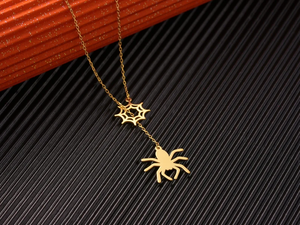 จี้สร้อยคอรูปใยแมงมุมสแตนเลสสตีลเคลือบทอง 18K แบบสั่งทำพิเศษจาก Jietao เครื่องประดับแฟนซีสำหรับเทศกาลฮาโลวีน ดีไซน์สวยเก๋ไม่ซ้ำใครสำหรับผู้หญิง - Product Image 5
