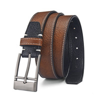 Ceinture pour homme en similicuir bicolore avec bords peints, ceinture en cuir PU avec surpiqûres contrastées et boucle à ardillon couleur bronze pour les affaires
