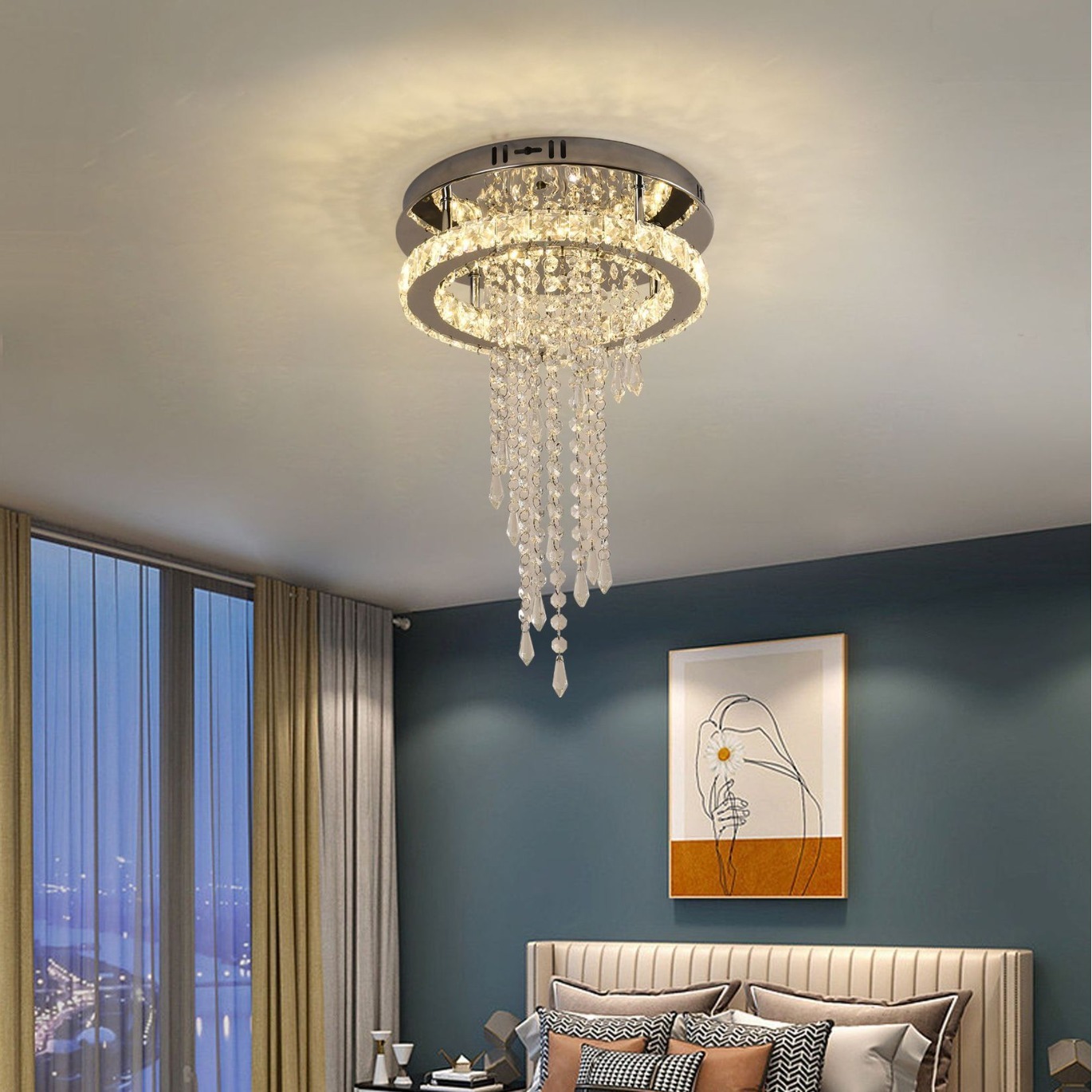 Wholesale Middle Modern Crystal LED IP33 Ceiling Lamp for Living Room Bedroom Corridor Aisle Foyer Entrance Balcony-Iron Base