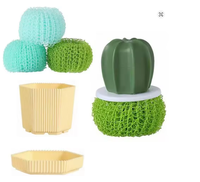 1 pièce Brosse de nettoyage pour vaisselle Cactus à couleur dégradée - Multifonctionnelle, antibactérienne, en plastique durable, avec boule de nettoyage nano pour cuisine