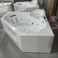 Baignoire Spa Professionnelle pour 2 Personnes avec Bain à Bulles, Lumière LED, Jacuzzi d'Angle, Hydromassage, Whirlpool pour Salle de Bain de Luxe