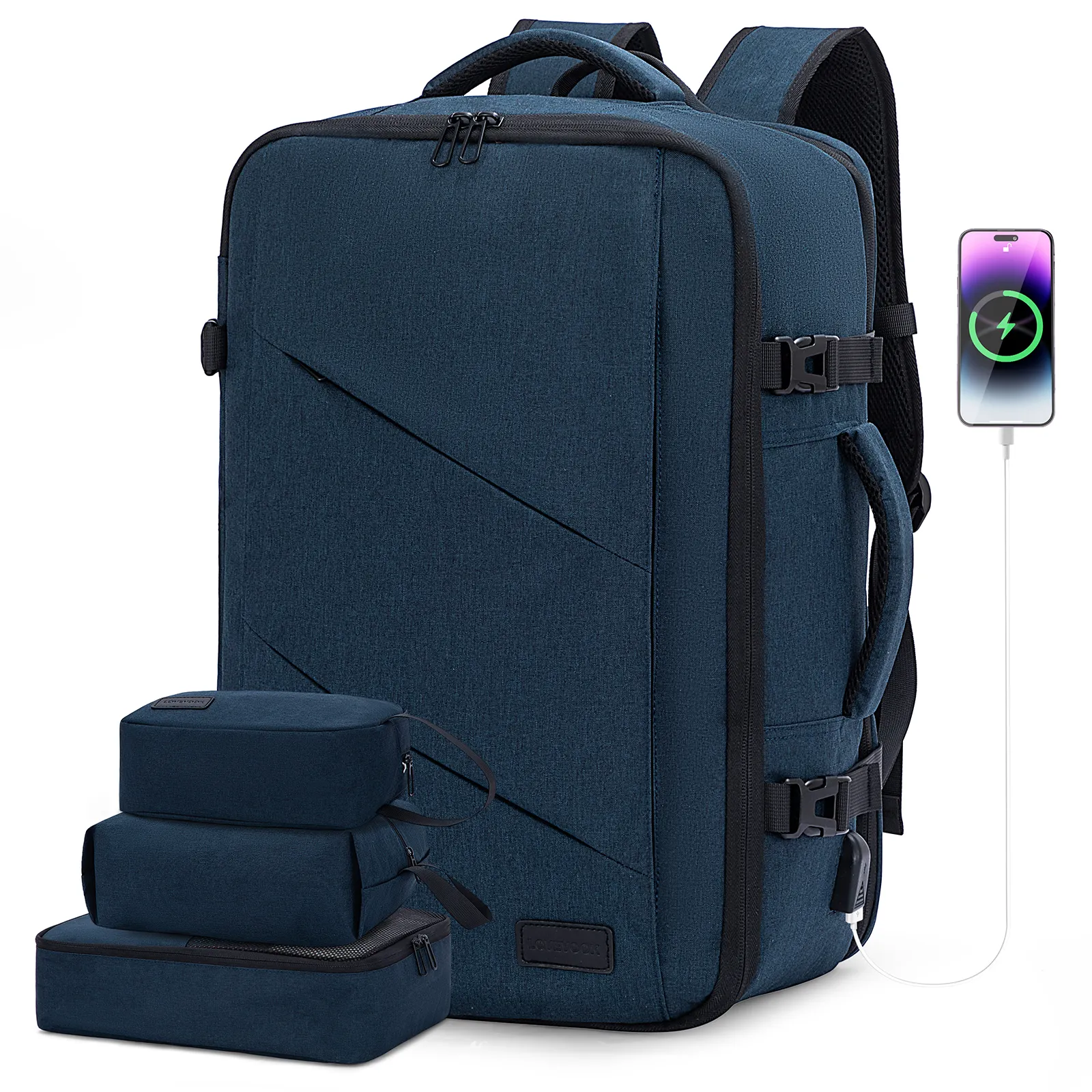 Tas punggung Laptop berpergian bisnis wanita, ransel Laptop dengan Port USB tahan air untuk pria dan wanita