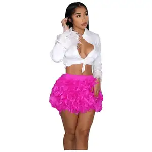 Furry Skirt Sets with Bodysuit Top Women 2 Piece Outfits 2024 Feather Mini Skirt Sexy 2 Pieces Set Street Women Suit Set Skirt