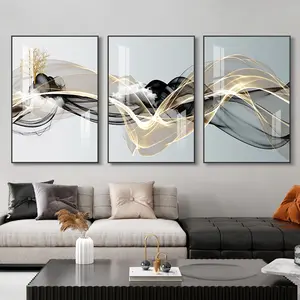 Nordic Luxury Ribbon Abstract Landscape Wall Art Canvas Modern Gold Deer Poster Print Picture Frame Painting for Home Decor