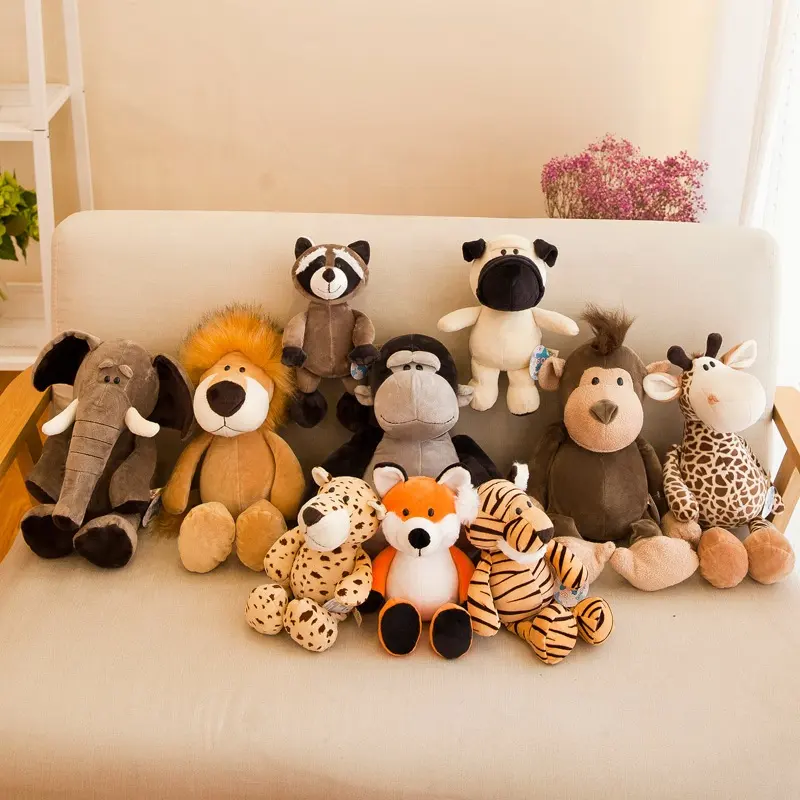 Best Selling Cute Cartoon Elephant Monkey Giraffe Tiger Lion Plush Zoo Animal Stuffed Toys for Kids