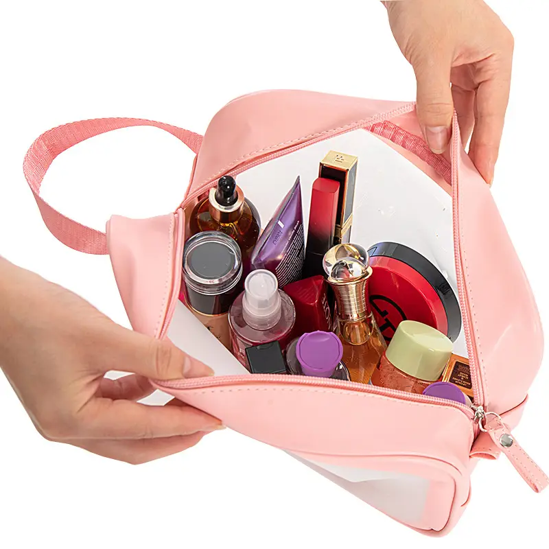 Women makeup brush bag Design Luxury Metal Zipper Waterproof Leather Pouch Pu Toiletry kits Makeup Cosmetic Bag