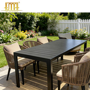 Muebles de jardín de exterior rectangulares, mesa de comedor y sillas de aluminio negro <span class=keywords><strong>Sat</strong></span> - Product Image 5