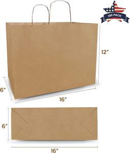 Grands sacs shopping en papier kraft avec poignées torsadées, lot de 300 pièces, 16x6x12 pouces, brun, emballage cadeau pour petites entreprises - Product Image 2