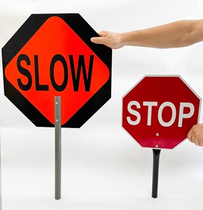 Avviso stradale stradale maniglia <span class=keywords><strong>STOP</strong></span> SLOW Sign a doppio lato segno portatile in alluminio-plastica pannello composito segno con maniglia - Product Image 1