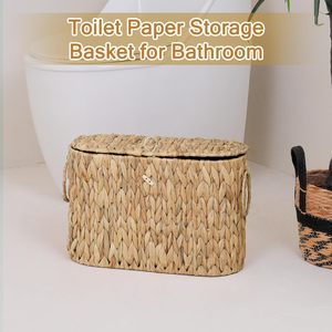 Panier de rangement pour <span class=keywords><strong>papier</strong></span> toilette, porte-<span class=keywords><strong>papier</strong></span> toilette fin en jacinthe d'eau avec couvercle - Organisateur de salle de bain pour la maison - Product Image 5