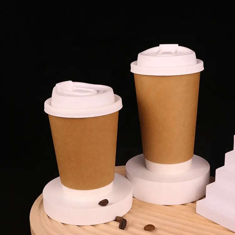 Tasses à café en papier Logo imprimé jetable 8oz 10oz 12oz 16oz 22oz tasse à double paroi de boisson artisanale avec couvercle